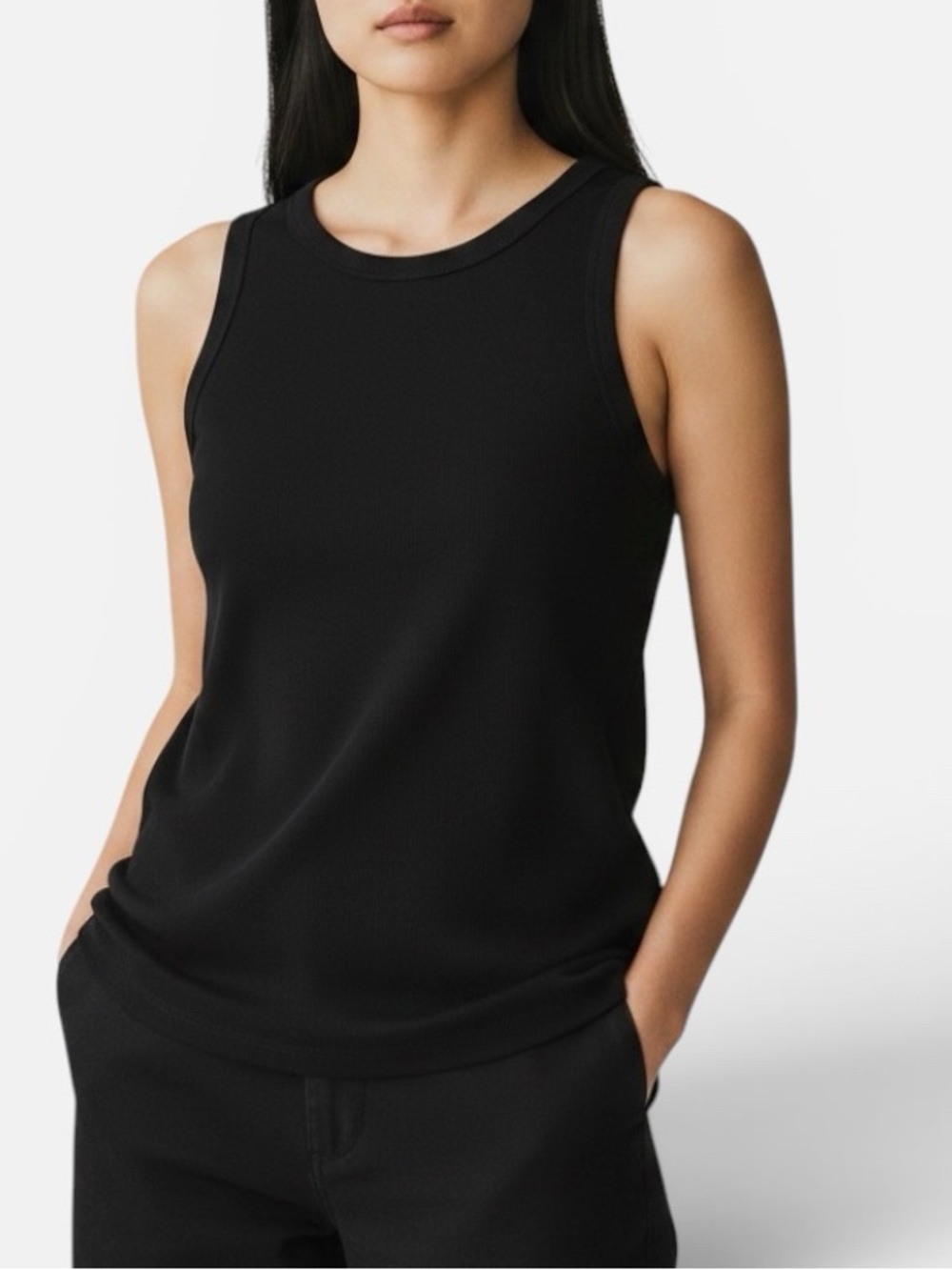 Basic Bae Women's Crew Neck Sleeveless Essential Soft-Buttery T-Shirt Black L